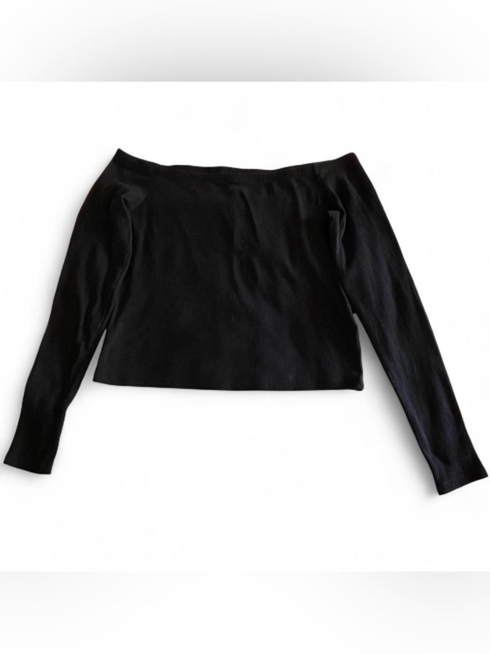 H&M Black Ribbed Off-Shoulder Long Sleeve Top